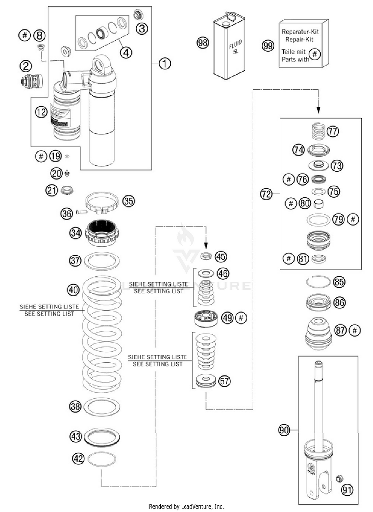 Shock Absorber Disassembled 150 XC Chassis - 2012 Schematic