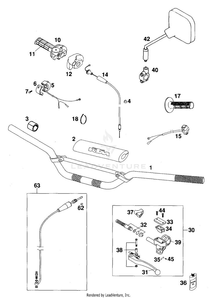 Handlebar, Controls 125 EXC Chassis - 2000 Schematic