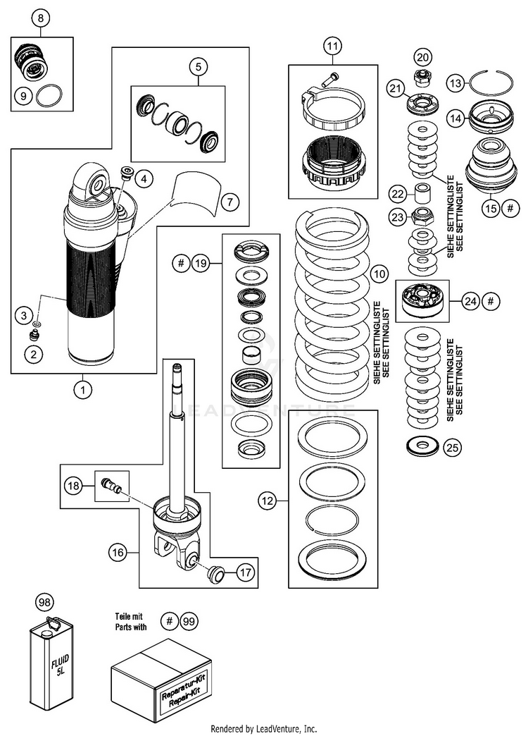 Shock Absorber Disassembled 450 EXC-F SIX DAYS CHASSIS - 2019 Schematic