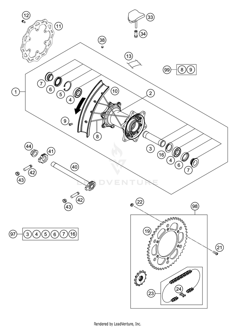Rear Wheel 250 XC CHASSIS - 2018 Schematic