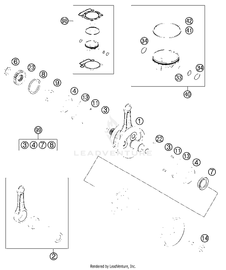 Crankshaft, Piston 350 EXC-F Engine - 2013 Schematic