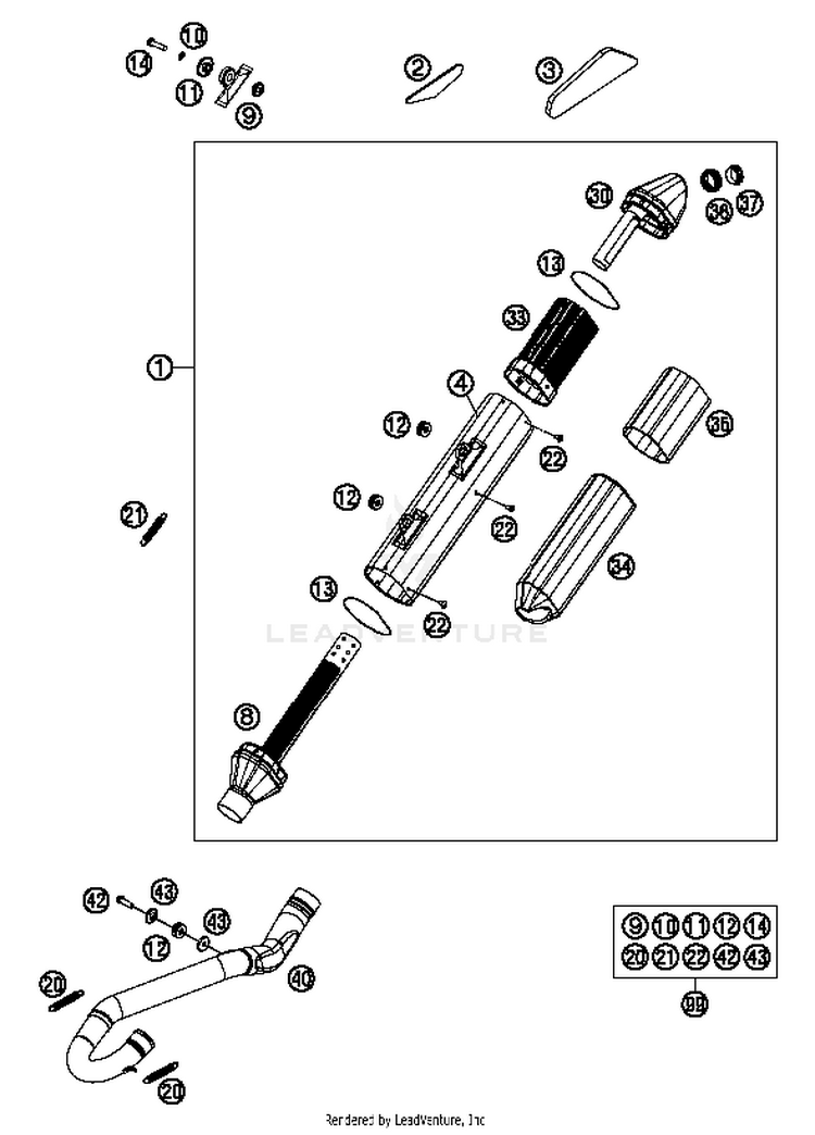 Exhaust System 350 XCFW SIXDAYS Chassis - 2015 Schematic