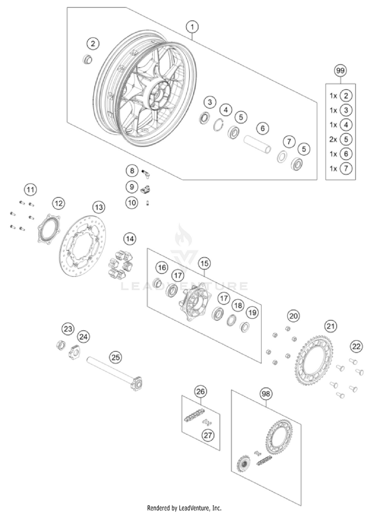 Rear Wheel 1290 SUPER ADVENTURE S, grey CHASSIS - 2023 Schematic