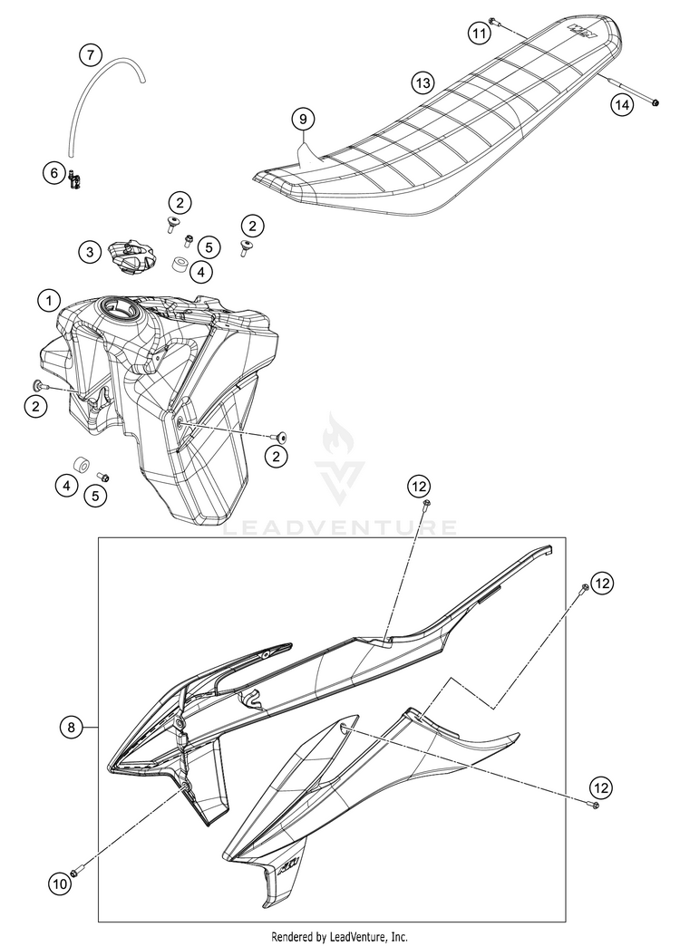 Tank, Seat 450 XC-F Chassis - 2021 Schematic