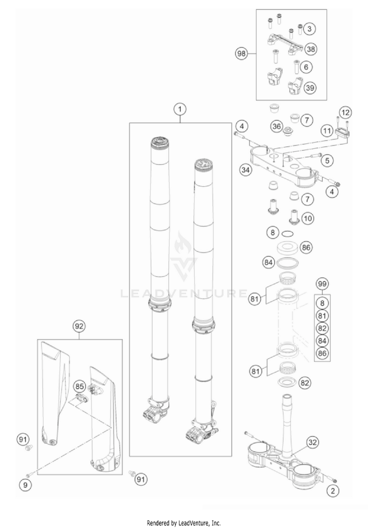Front Fork, Triple Clamp 350 SX-F CHASSIS - 2022 Schematic