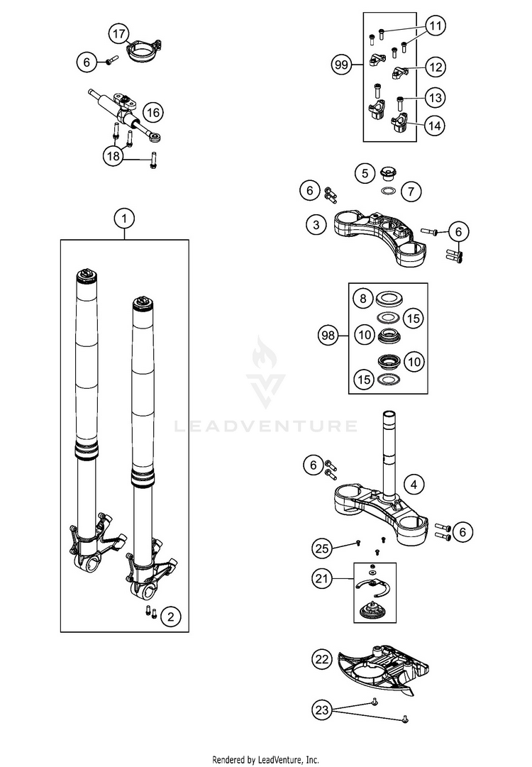 Front Fork, Triple Clamp 1290 SUPER ADVENTURE R CHASSIS - 2020 Schematic