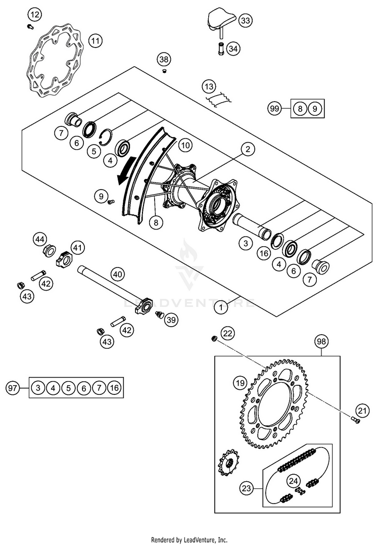 Rear Wheel 300 XC-W TPI CHASSIS - 2020 Schematic