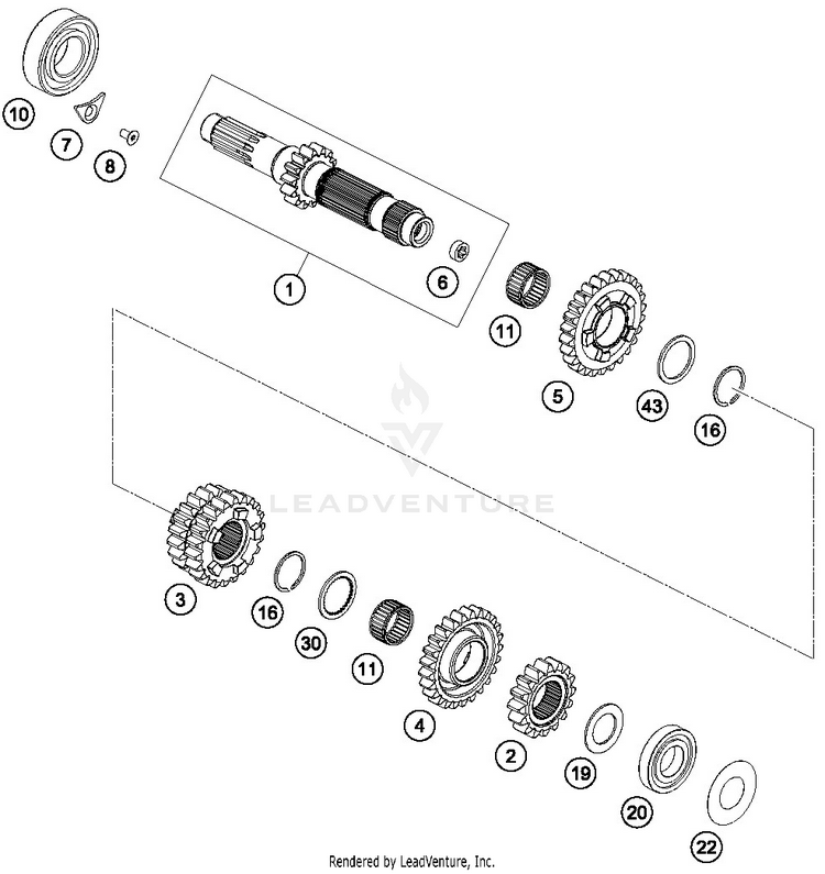 Transmission I - Main Shaft 350 EXC-F ENGINE - 2019 Schematic