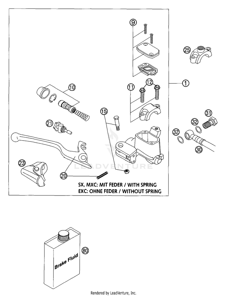 Hand Brake Cylinder 125 SX Chassis - 2002 Schematic
