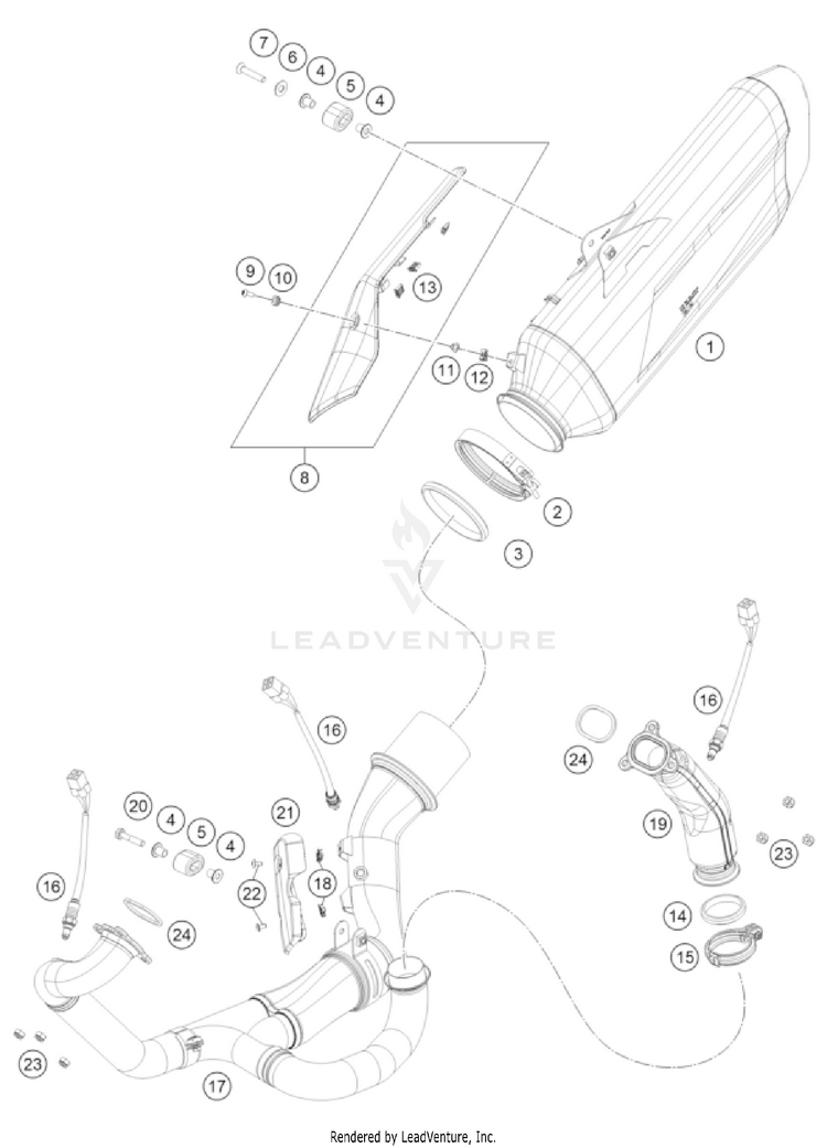 Exhaust System 1290 SUPER ADVENTURE S, black US CHASSIS - 2022 Schematic
