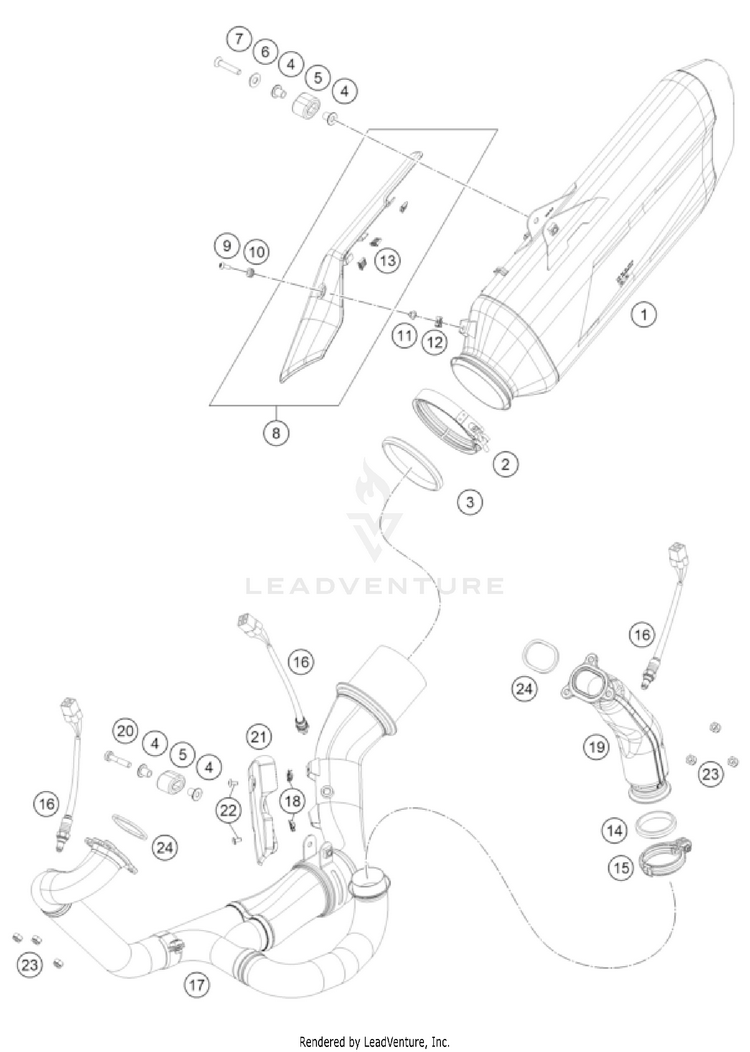 Exhaust System 1290 SUPER ADVENTURE S, orange US CHASSIS - 2022 Schematic