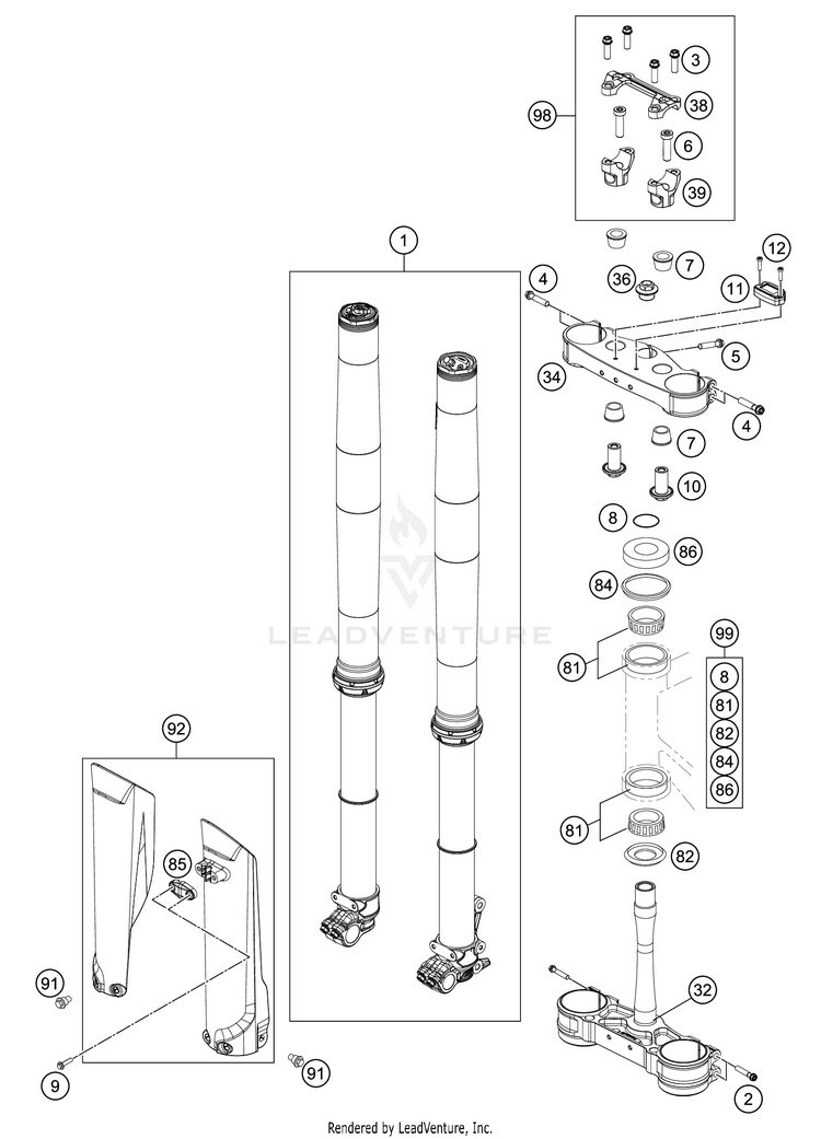 Front Fork, Triple Clamp 450 SX-F Chassis - 2021 Schematic
