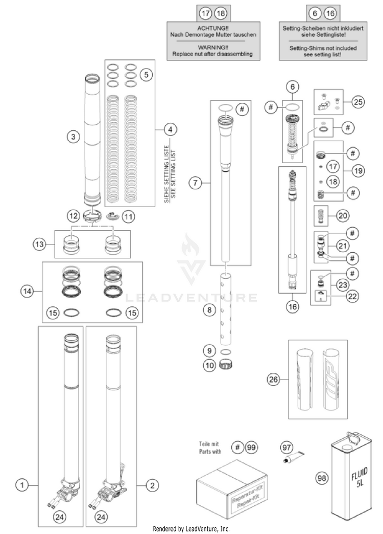 Front Fork Disassembled 250 XC CHASSIS - 2025 Schematic