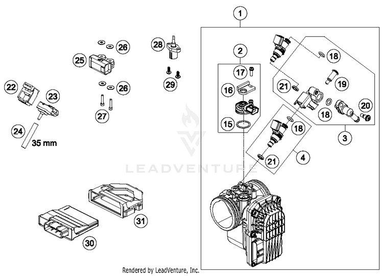Throttle Body 690 ENDURO R Engine - 2016 Schematic