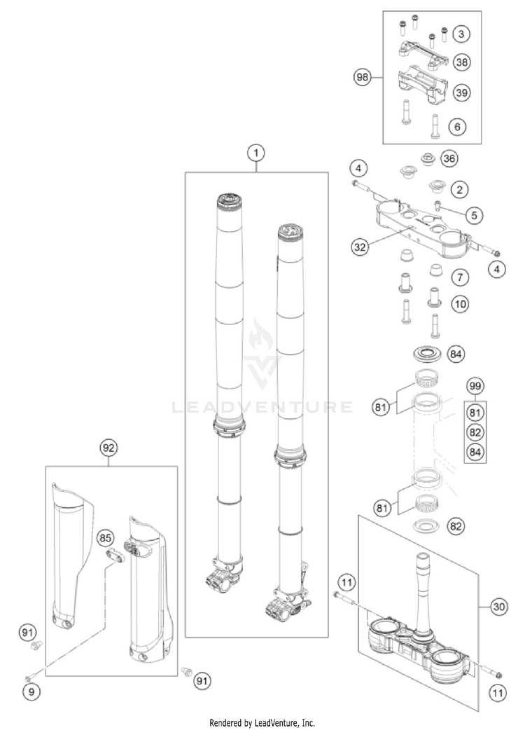 Front Fork, Triple Clamp 300 SX CHASSIS - 2026 Schematic