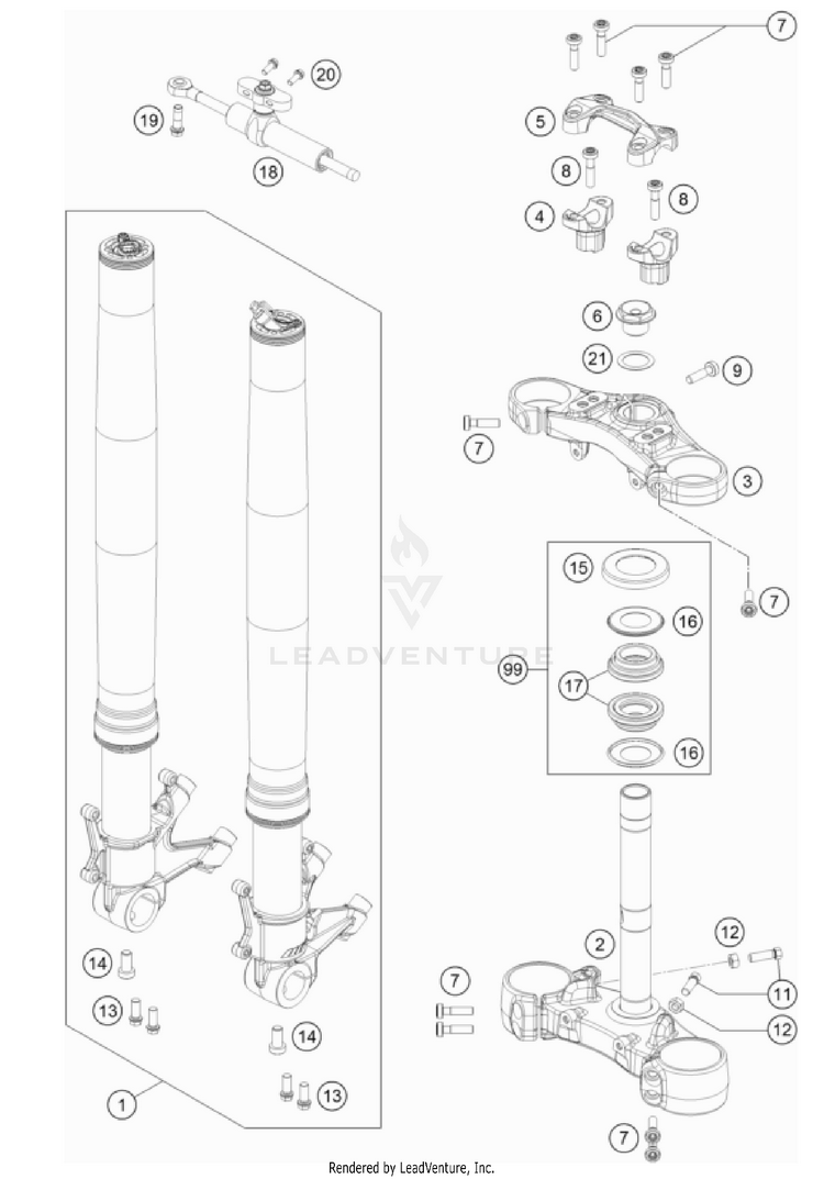 Front Fork, Triple Clamp 1290 SUPER DUKE GT, orange CHASSIS - 2023 Schematic
