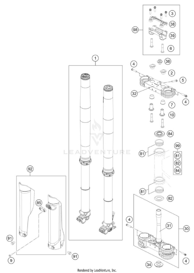 Front Fork, Triple Clamp 250 SX CHASSIS - 2023 Schematic