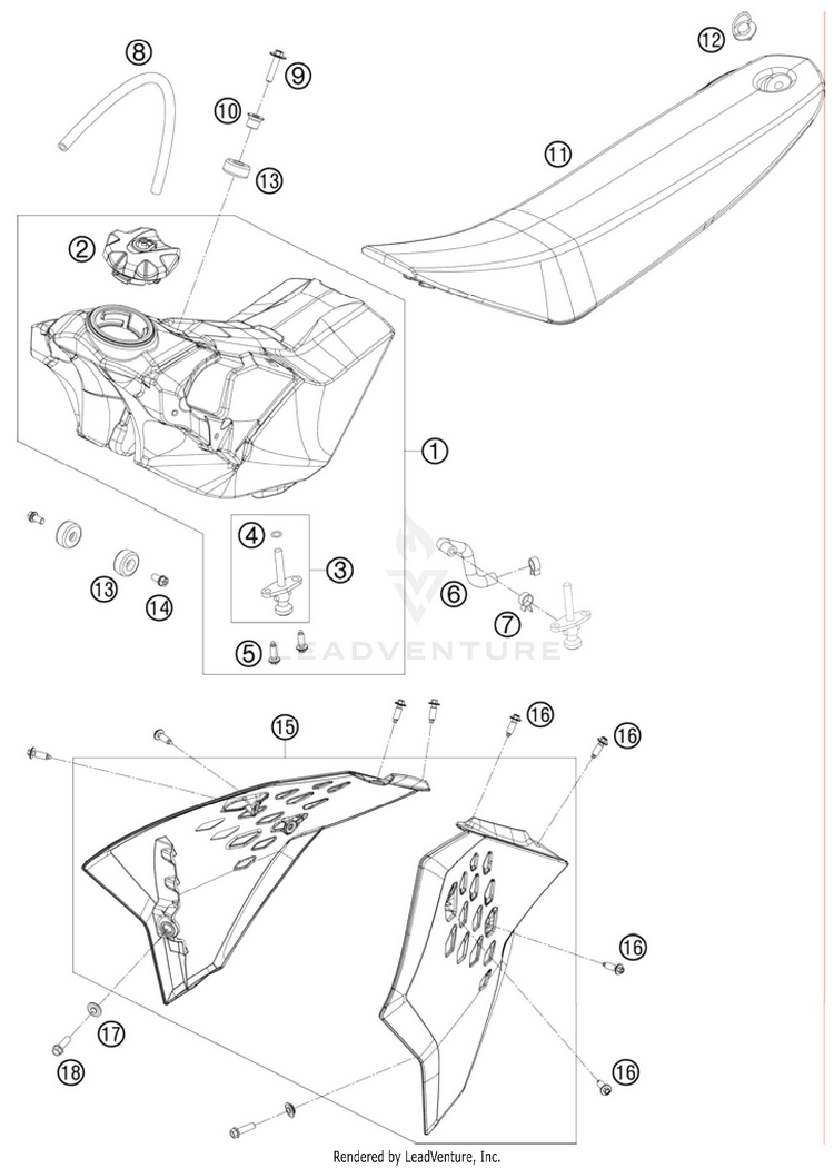 Tank, Seat, Covers 65 SX Chassis - 2011 Schematic