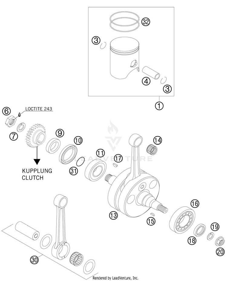 Crankshaft, Piston 250 SX Engine - 2011 Schematic
