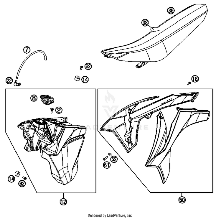 Tank, Seat, Cover 350 EXC-F USA Chassis - 2013 Schematic