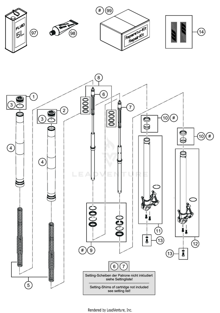 Front Fork Disassembled 1290 SUPER ADVENTURE R CHASSIS - 2020 Schematic