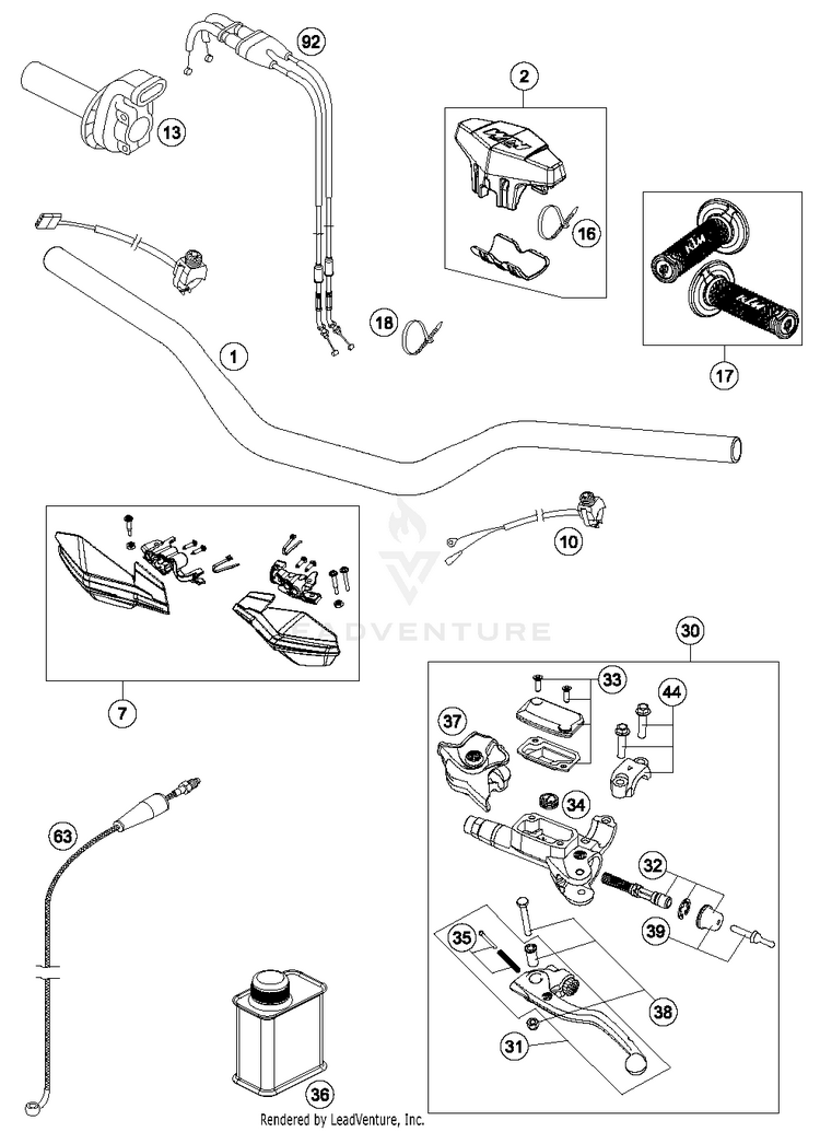 Handlebar, Controls 350 XCFW SIXDAYS Chassis - 2015 Schematic