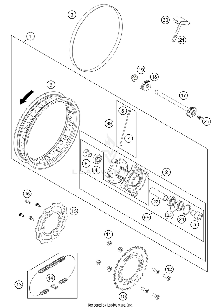 Rear Wheel 50 SX Factory Edition Chassis - 2021 Schematic