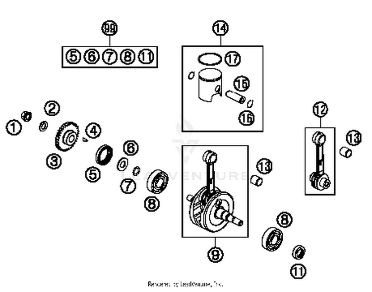 Crankshaft, Piston 50 SX Mini Engine - 2014 Schematic
