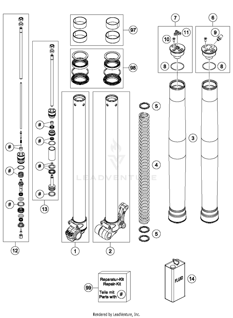 Front Fork Disassembled 65 SX CHASSIS - 2017 Schematic