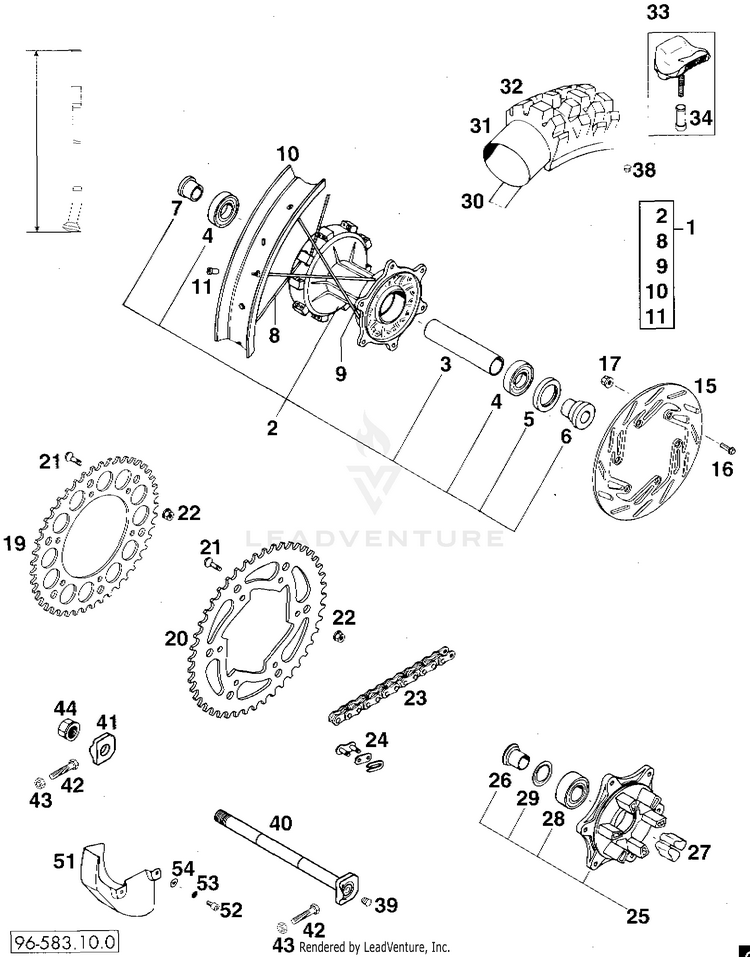 Rear Wheel 620 RXC Chassis - 1996 Schematic