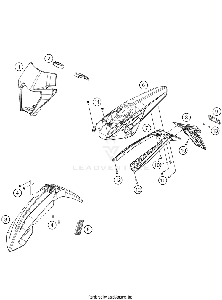Mask, Fenders 500 EXC-F SIX DAYS Chassis - 2021 Schematic