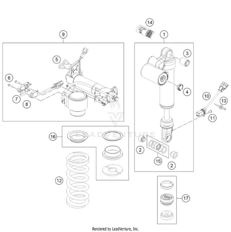 Shock Absorber Disassembled 1390 SUPER DUKE R EVO, black CHASSIS - 2024 Schematic