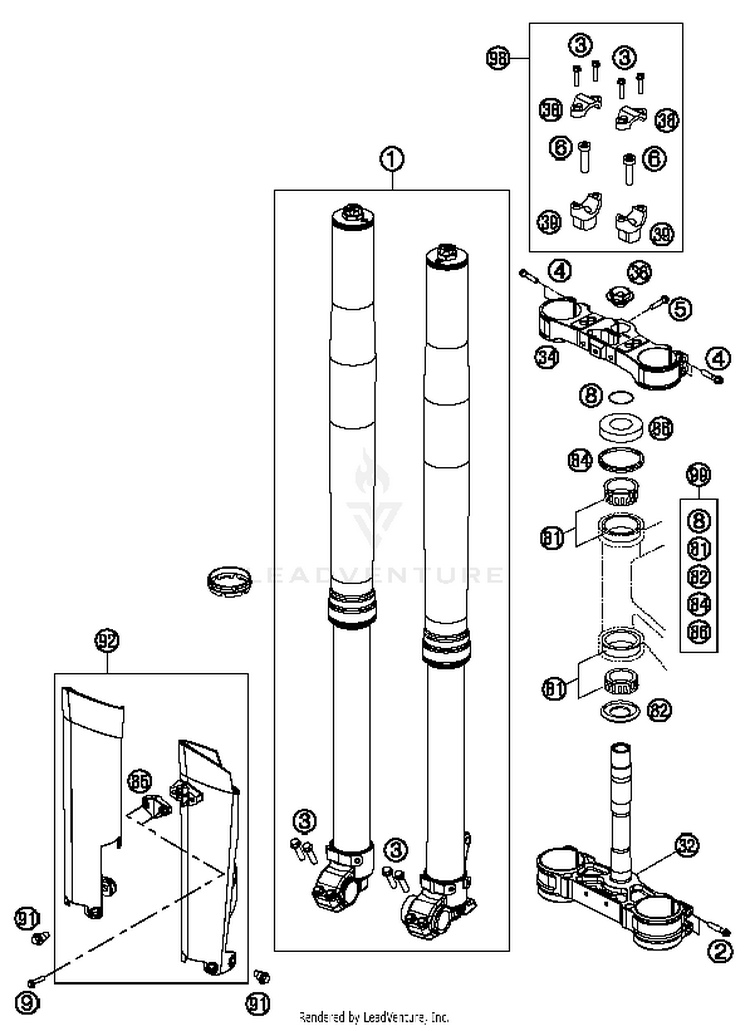 Front Fork, Triple Clamp 250 XC Chassis - 2014 Schematic