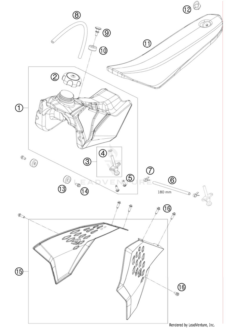 Tank, Seat, Covers 50 SX Mini Chassis - 2011 Schematic