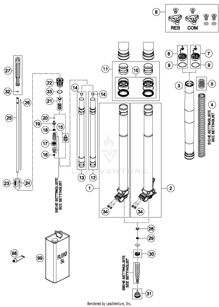 Front Fork Disassembled 250 XC-W TPI CHASSIS - 2018 Schematic