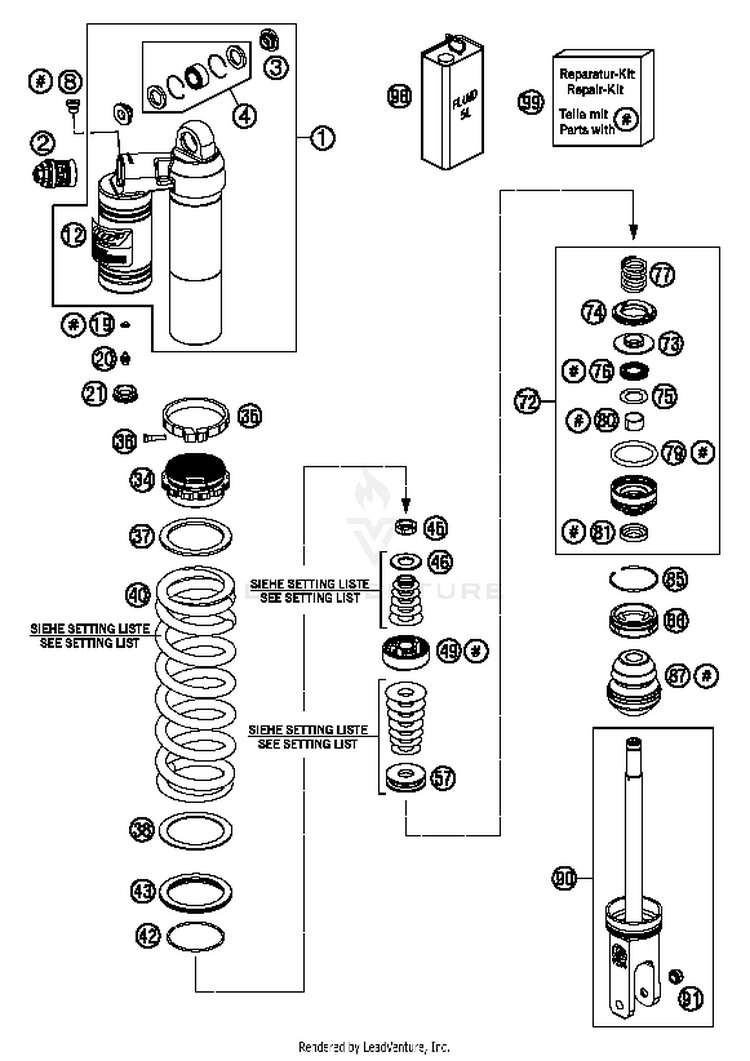 Monoshock Disassembled 250 XC Chassis - 2014 Schematic