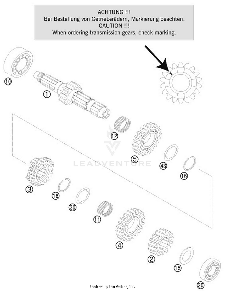 Transmission I - Main Shaft 250 SX Engine - 2016 Schematic