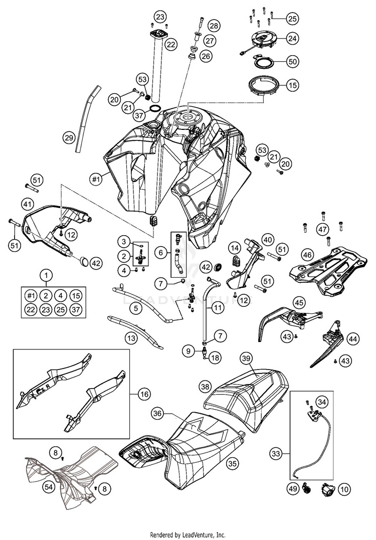 Tank, Seat 1290 SUPER ADVENTURE S ORANGE CHASSIS - 2020 Schematic