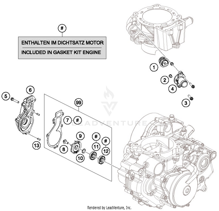 Water Pump 690 DUKE WHITE ENGINE - 2017 Schematic