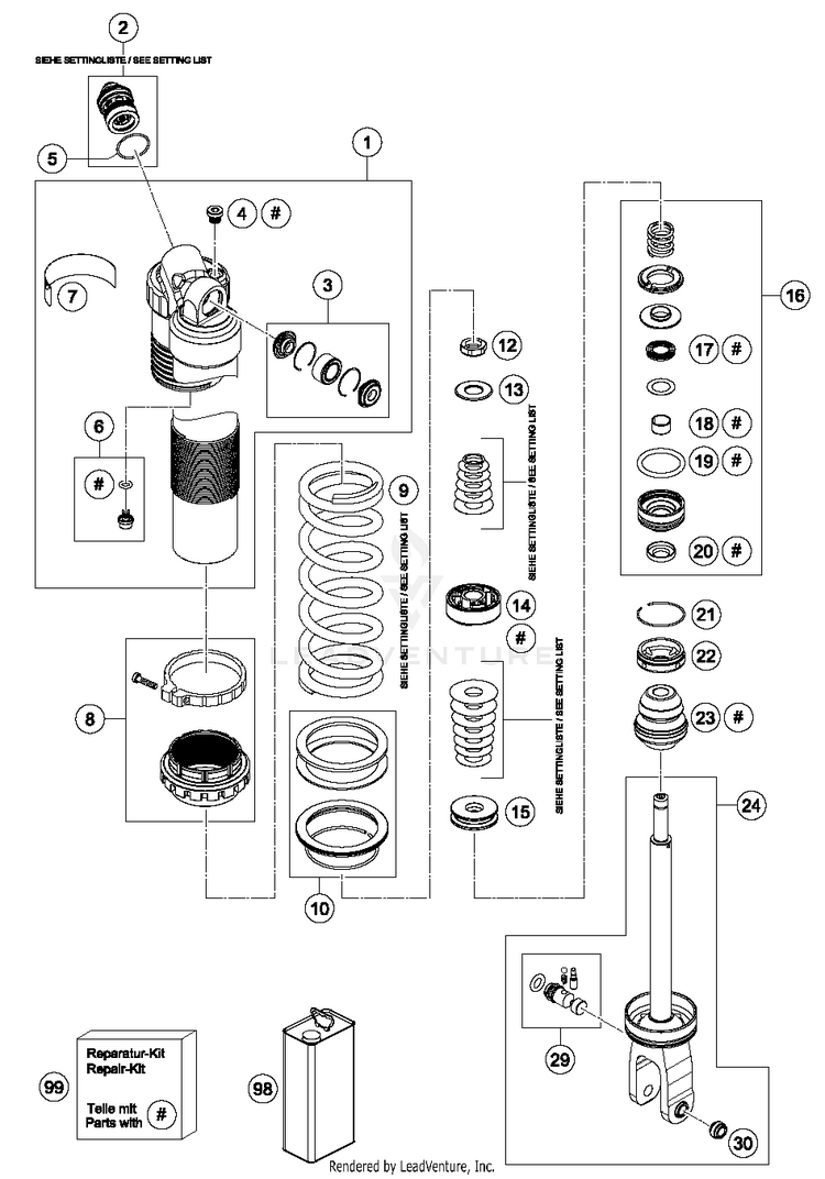 Shock Absorber Disassembled 250 SX-F FACTORY EDITION Chassis - 2016 Schematic