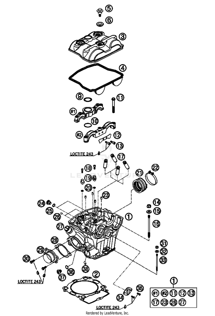 Cylinder Head 505 SX-F Engine - 2008 Schematic