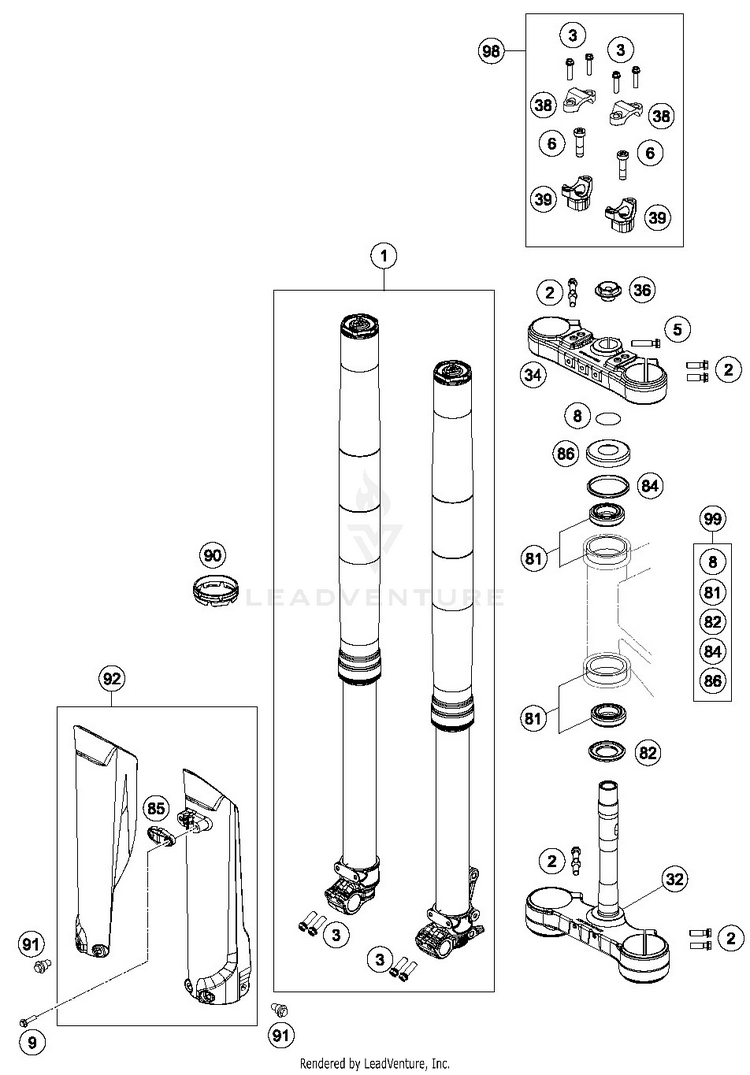 Front Fork, Triple Clamp 250 XC-W TPI CHASSIS - 2019 Schematic