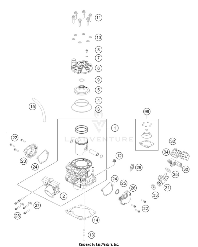 Cylinder, Cylinder Head 250 XC-W ENGINE - 2026 Schematic