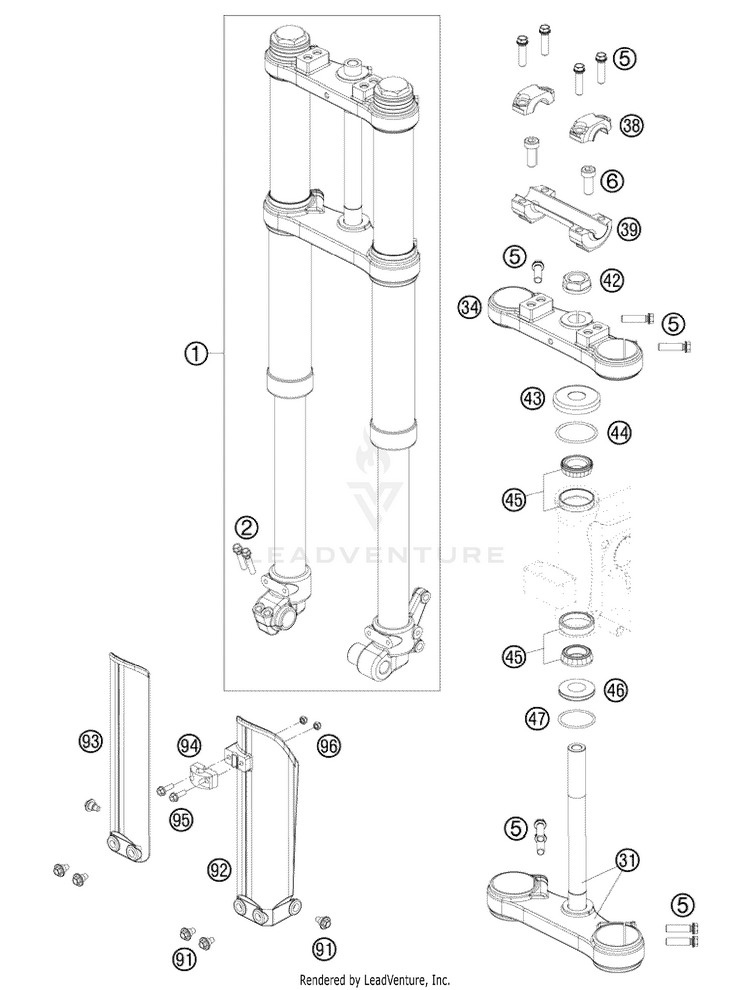 Front Fork, Triple Clamp 65 XC Chassis - 2009 Schematic