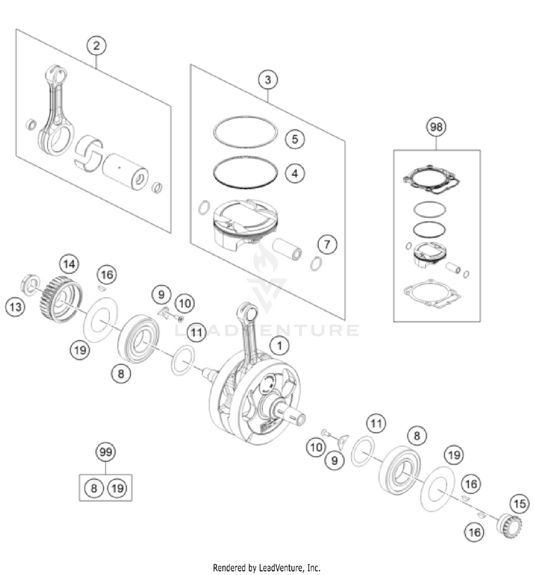 Crankshaft, Piston 500 EXC US SL ENGINE - 2026 Schematic