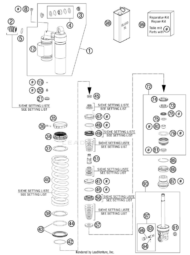Monoshock Disassembled 500 EXC Chassis - 2012 Schematic