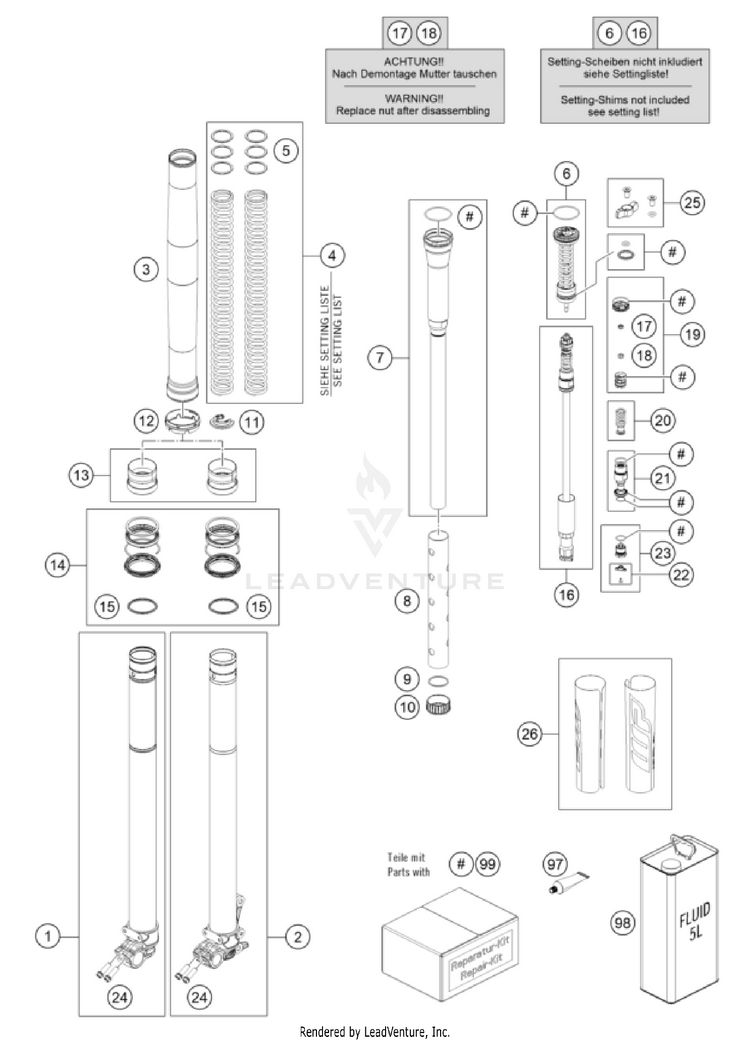 Front Fork Disassembled Schematic