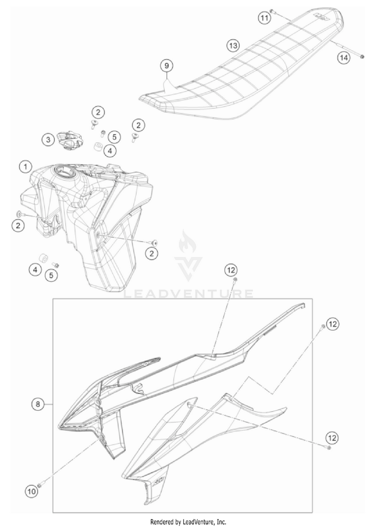 Tank, Seat 500 EXC-F CHASSIS - 2023 Schematic