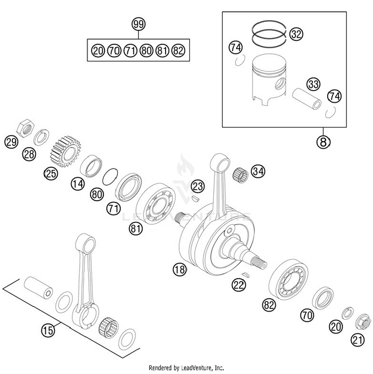Crankshaft, Piston 125 SX Engine - 2012 Schematic
