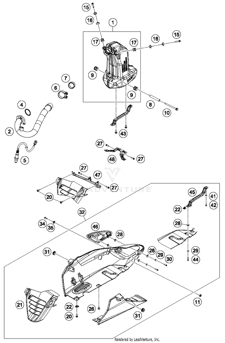 Exhaust System RC 390 WHITE Chassis - 2015 Schematic